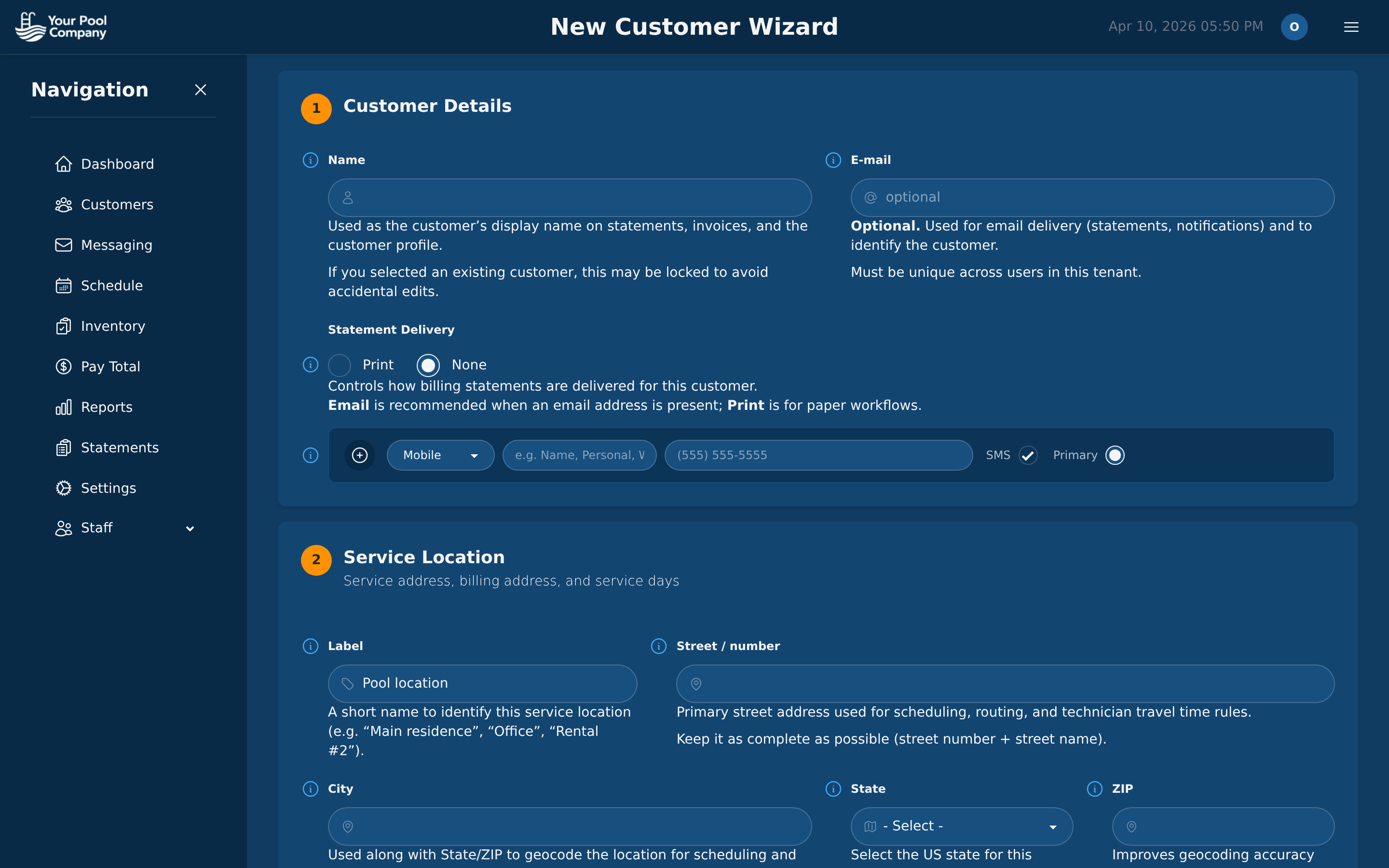 New customer subscription wizard with step-by-step setup