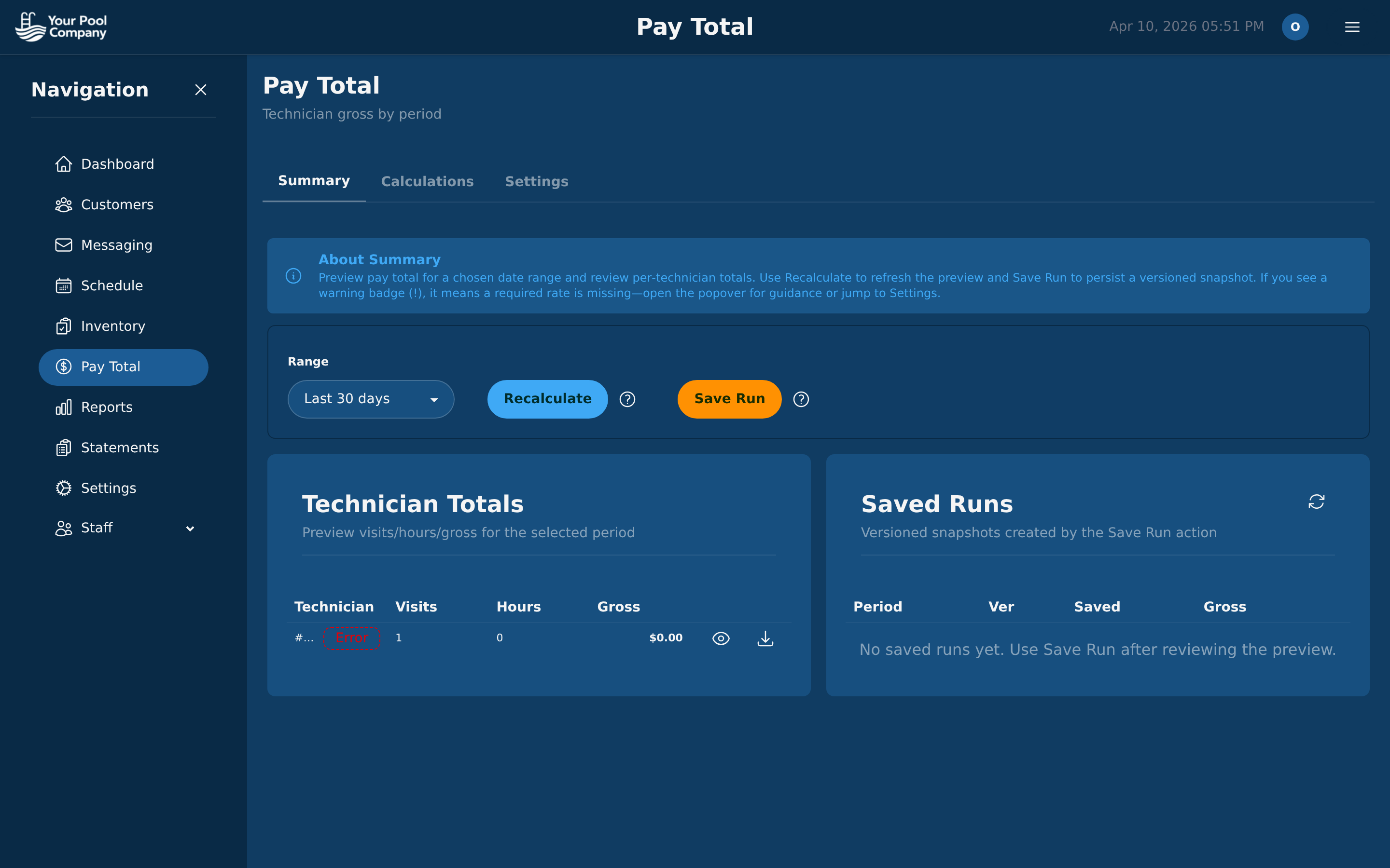 Payroll management with technician earnings